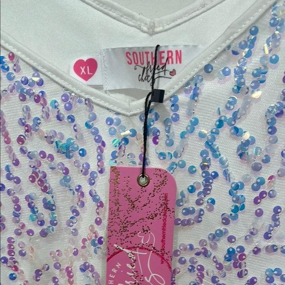Southern fried chicken white Sequin Relaxed Camisole Tank top size xl new - Picture 2 of 6